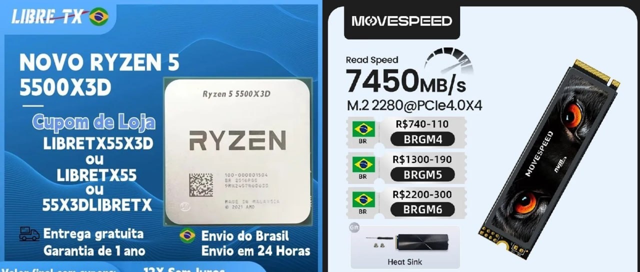 COMBO SSD MOVESPEED 1TB TOP  CPU 5500X3D AM4 no PREÇO TOP
