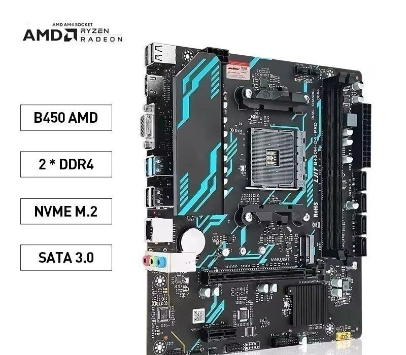 B450m D4 PRO Jieshuo Placa Mãe AM4 DDR4 Black