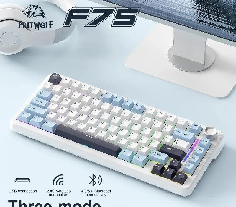 Internacional  FreeWolf Aula F75 Teclado Mecânico F75 Sem Fio 75 Rgb
