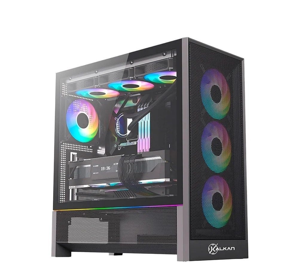 Gabinete Gamer Kalkan Hakon Pro, E-ATX, Sem Fans, Lateral em Vidro Temperado, Preto - KLK00094