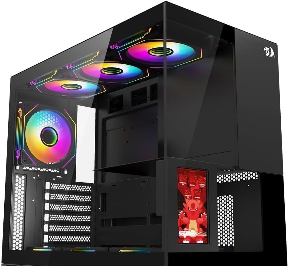 Gabinete Gamer Redragon Eternal Pro Preto Sem Fans com Tela Lcd Ca-613B