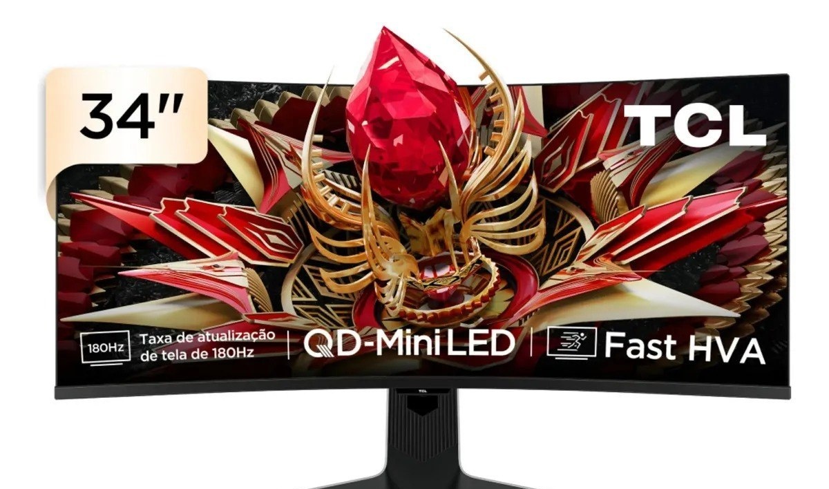 Monitor Gamer Curvo Tcl 34 Polegadas Qled Mini Led Wqhd R83q 180Hz 1ms GtG Hdr 1400 nits 34R83q