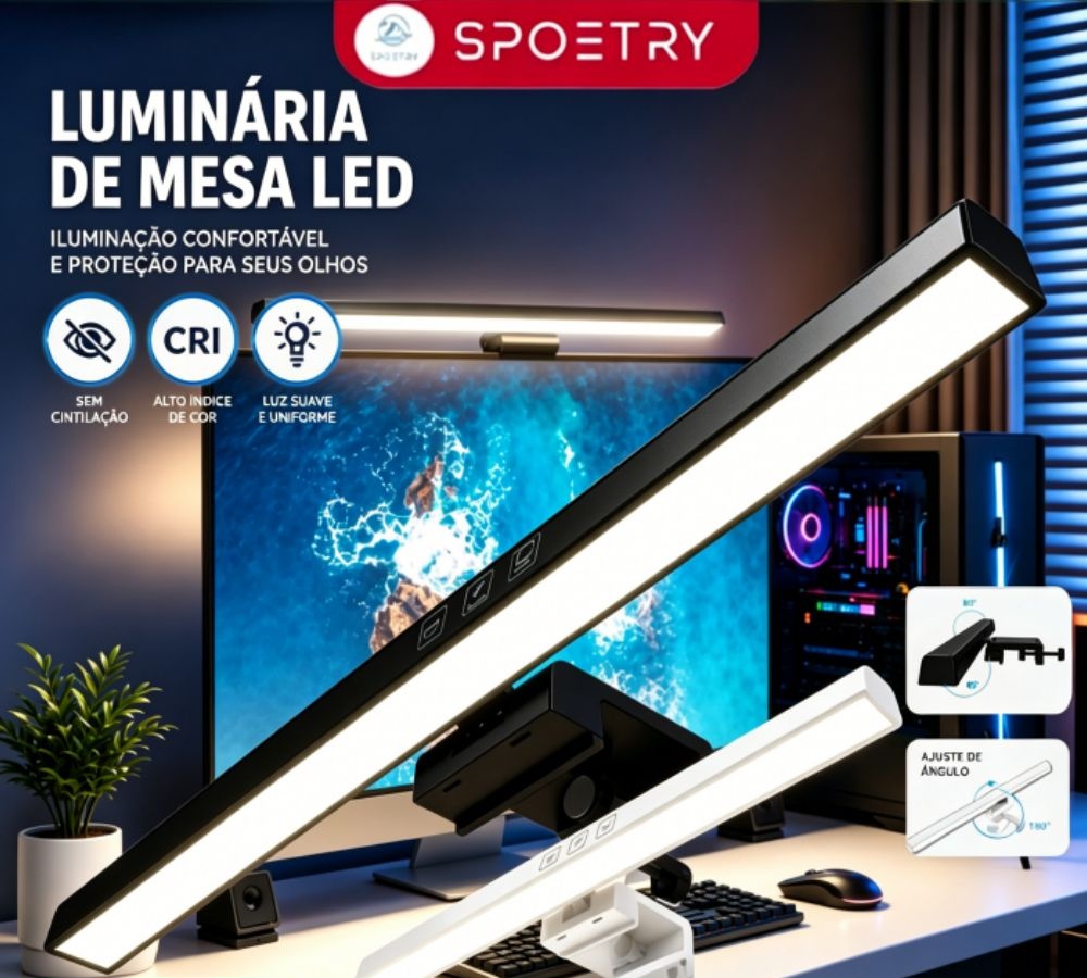 Shopee - Light bar Barra de Luz LED USB para Monitor PC, 3 Cores Ajustáveis Reguláveis, Antirreflexo Proteção Olhos Home Office 33  50cm