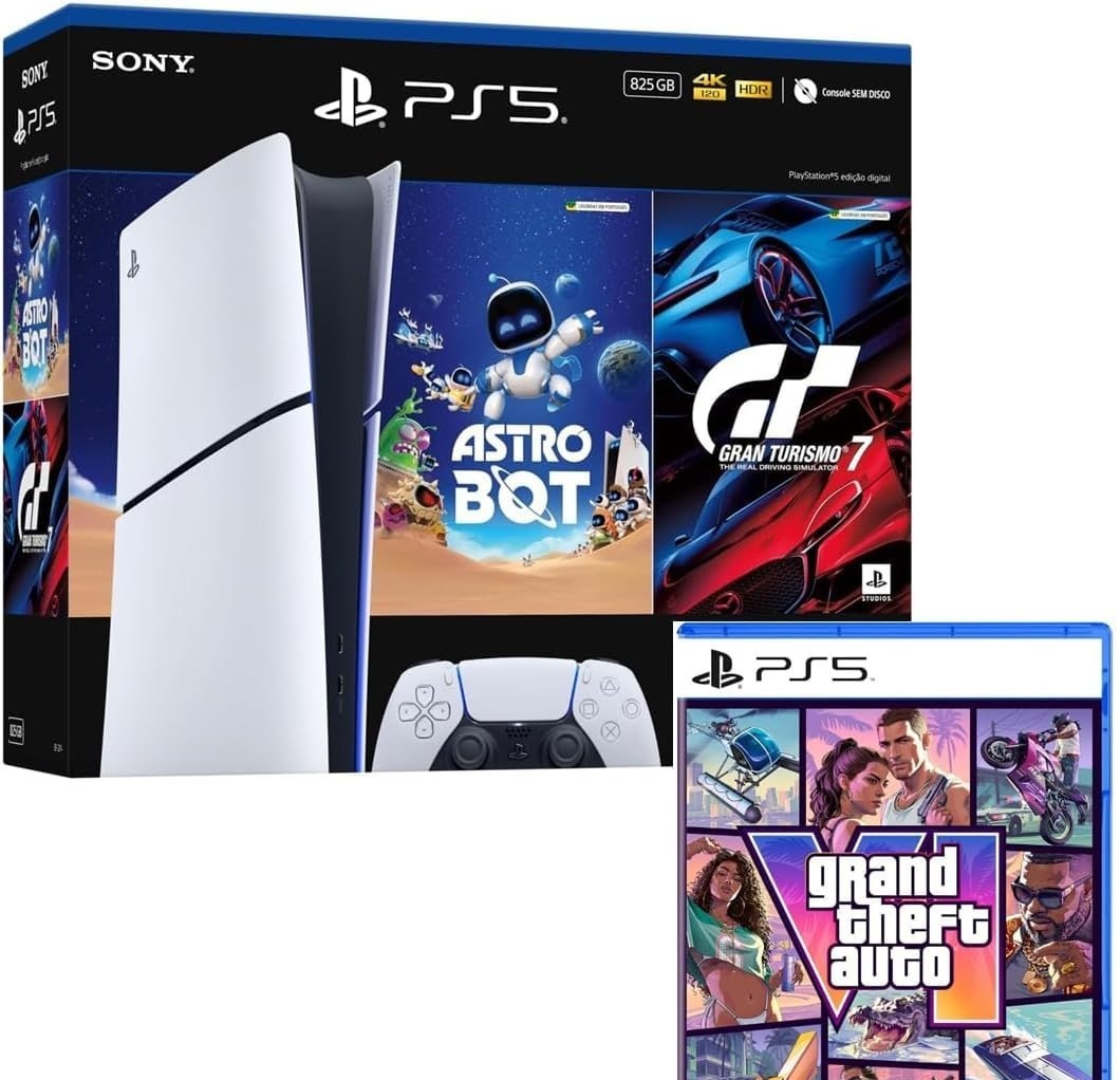 Bundle Gta Vi  PlayStation 5 Slim Digital 825 Gb Pacote Astro Bot e Gran Turismo 7