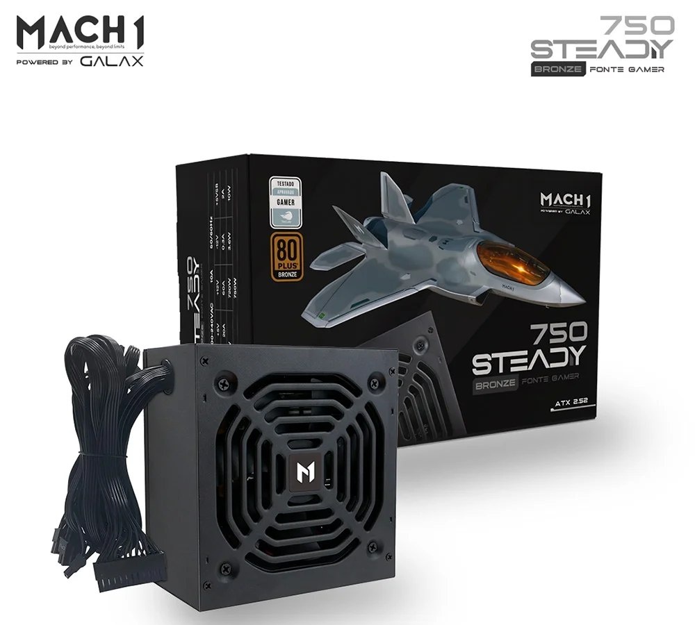 Fonte MACH1 Steady, 750W, 80 Plus Bronze, PFC Ativo, Preto - 750Steady