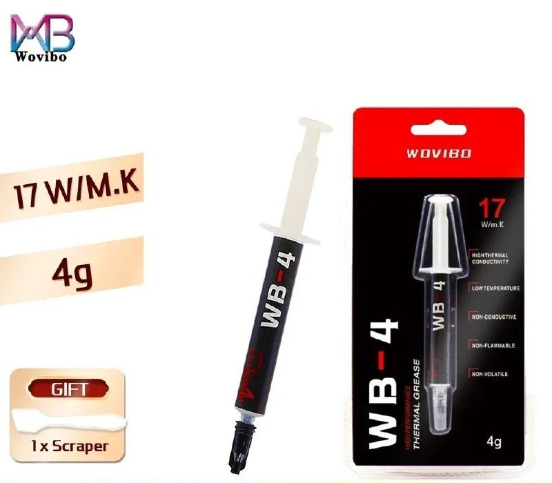 Pasta Térmica Wovibo WB-4 4g 17 WM-k para CPU GPU, Composto de Silicone para Refrigeração wb4
