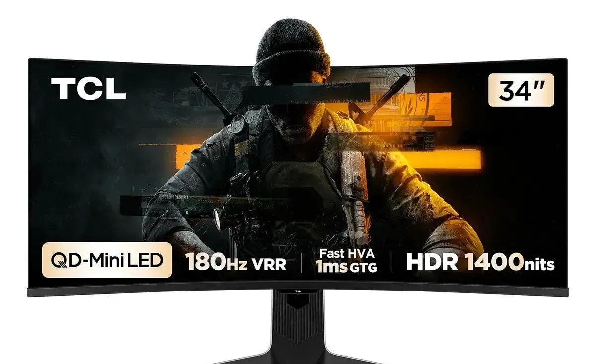 Monitor Gamer Curvo TCL 34 Polegadas QLED Mini LED WQHD R83Q 180Hz 1ms GtG HDR 1400 nits 34R83Q