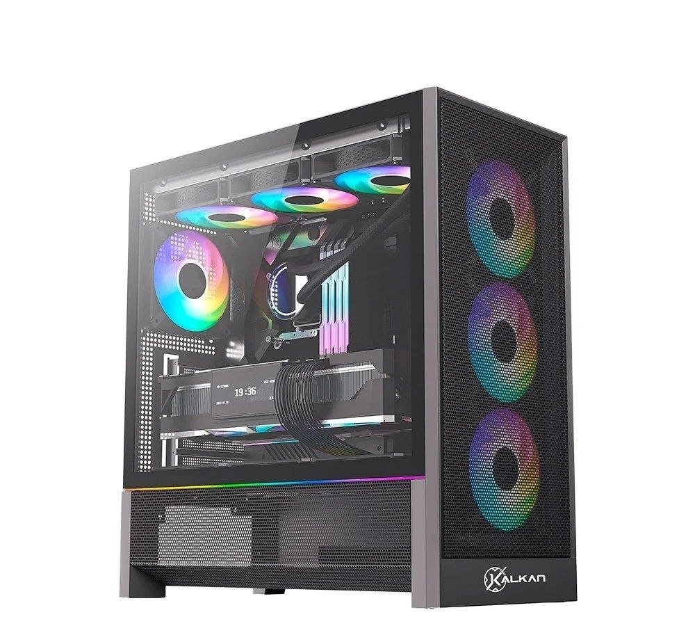 Gabinete Gamer Kalkan Hakon Pro, E-ATX, Sem Fans, Lateral em Vidro Temperado, Preto - KLK00094