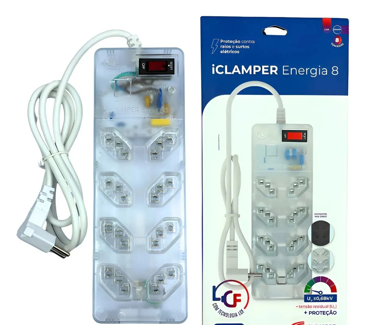 iClamper Filtro de Linha Clamper Energia 8 Tomadas Bivolt, com DPS e Proteção LCF Transparente