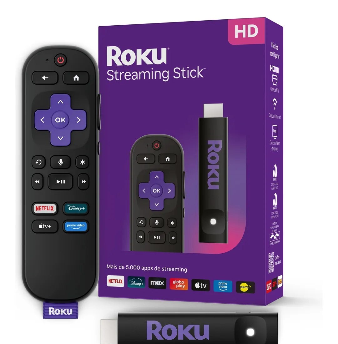 Roku Streaming Stick 2025 Para Tv Hdfhd Controle Por Voz Preto De Voz 3ª geração 3840BR