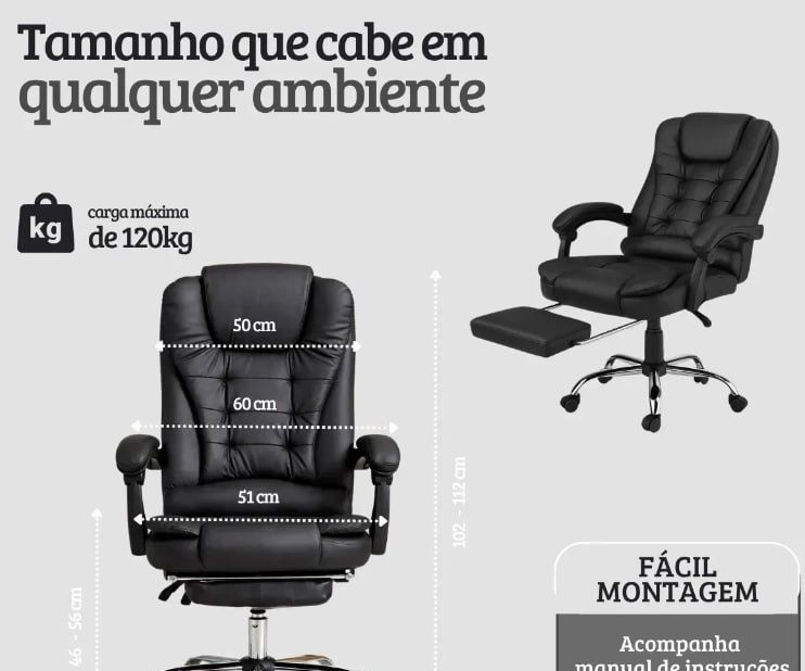 MercadoLivre - Cadeira De Escritorio Sweet Studio Presidente Ajustável Preta Couro Sintético