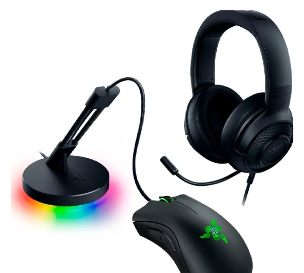 Kit Gamer Razer Game on Mouse Deathadder Essential, 6400 DPI  Headset Kraken X Lite  Mouse Bungee V3 Chroma, Preto - RZ85-03850100-B3U1