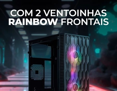 Gabinete Gamer TGT Jester V2 Rainbow Mini-Tower Lateral de Acrilico c2 Fans, Preto TGT-JSRV2-BKGF02