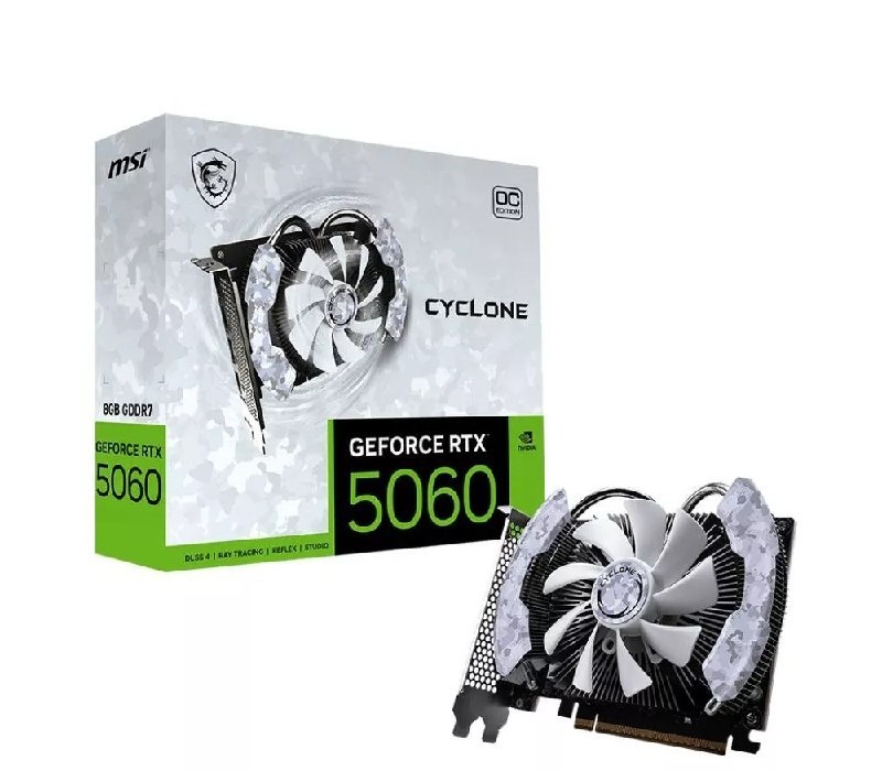RTX 5060 Placa de Vídeo NVIDIA GeForce MSI RTX5060 8GB Cyclone OC 1X - 128 Bits - HDMI3X DP - 912-V812
