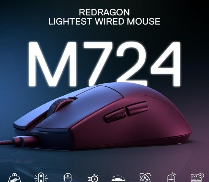 Amazon  Amazon - Mouse Gamer Redragon K1ng 1K Preto PAW3327 Cabo USB Tipo-C Removível 12400 DPI M724