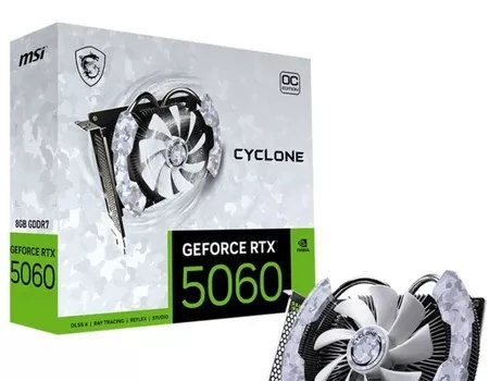 RTX 5060 Placa de Vídeo NVIDIA GeForce MSI RTX5060 8GB Cyclone OC 1X - 128 Bits - HDMI3X DP - 912-V812