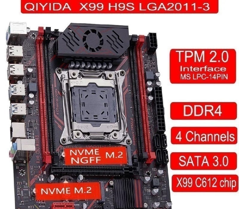 Placa mãe Qiyida X99 H9S Quad Channel Chipset C612. Tem suporte ao TPM 2.0 da MSI