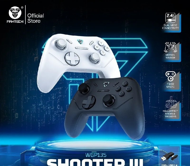 Controle Gamer FANTECH SHOOTER III WGP13S sem fio Gatilhos de efeito Hall e Joystick Polling 1000Hz para PC Android NS