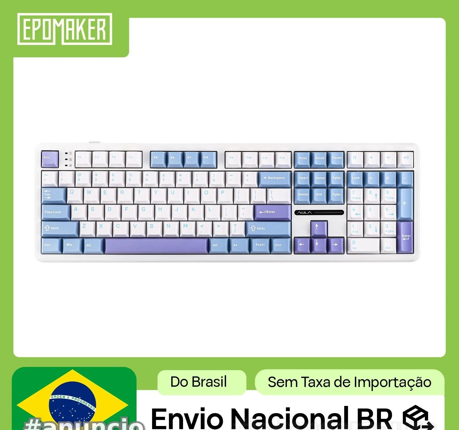 EPOMAKER x AULA F108 Teclado Mecânico Com Fio2.4GHzBluetooth Layout ANSI 100 e Retroiluminação RGB