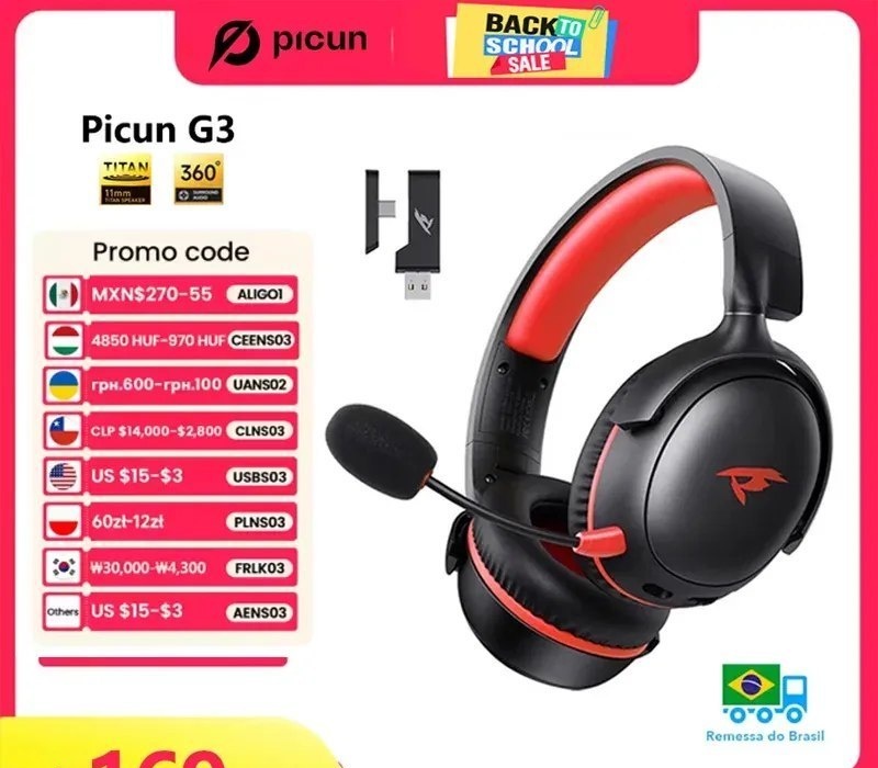 Headset Picun g3 gaming fone de ouvido sem fio com microfone over-ear fones de ouvido bluetooth 5.4 40mm driver 2.4gsem fiocabo fones de ouvido usb 65h