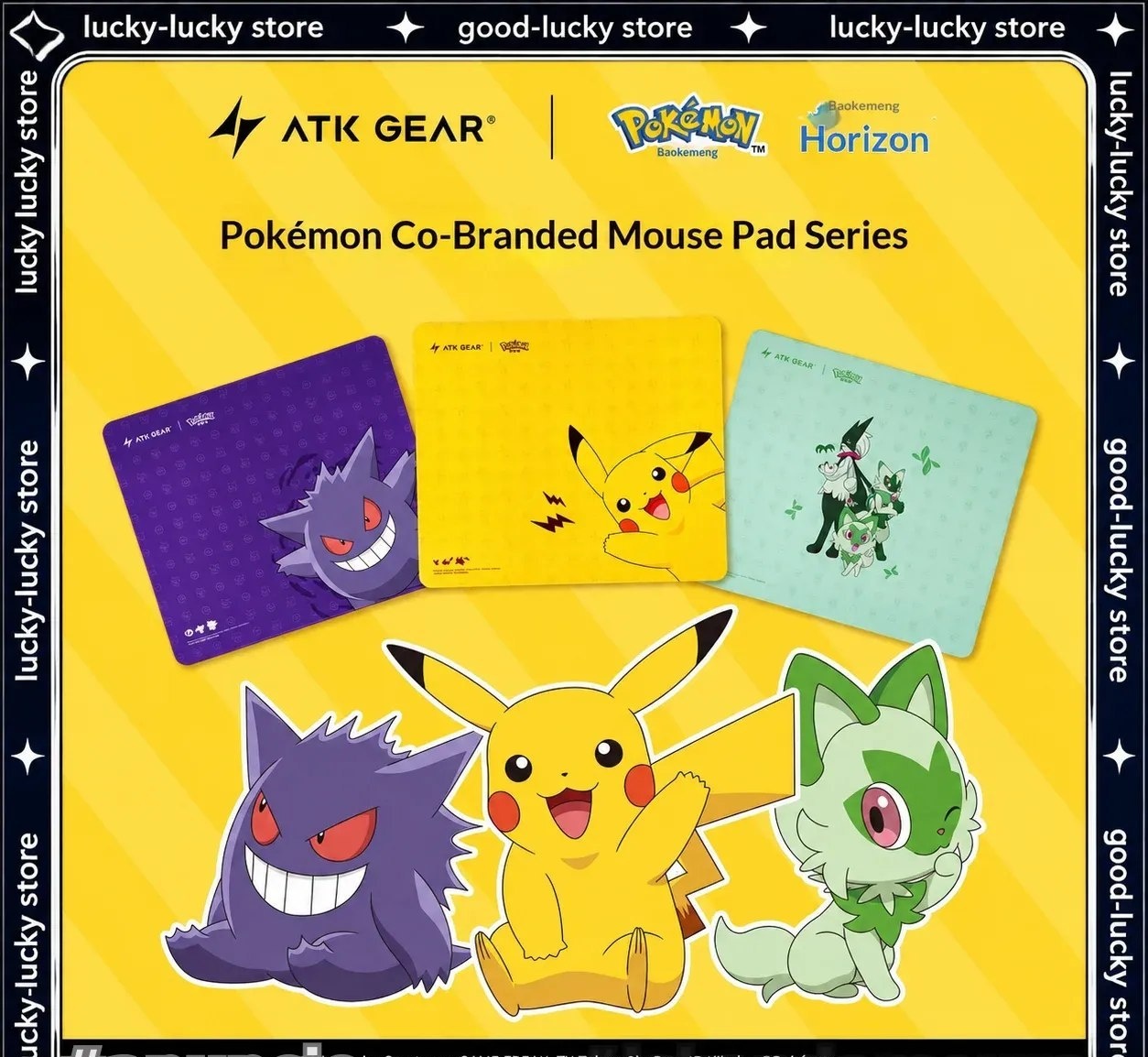 MousePad ATK Pokémon Colaboração Pikachu Gengar Sprigatito Extra Grande para Jogos, Esports, Escritório e FPS mouse pad