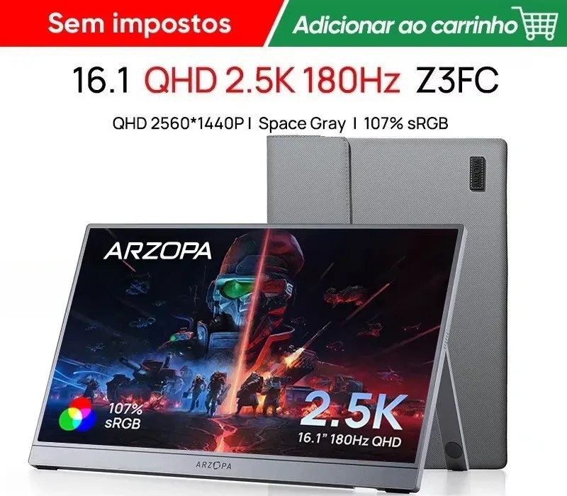 Monitor Portátil QHD Arzopa Z3FC 16,1 polegadas 2,5 K 180 Hz 2560x1440 169 107 sRGB 400cdm2 Z3 FC QUAD HD 2k