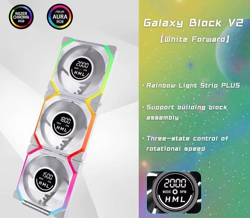 Kit 3 fans Magnéticas Jungle Leopard Galaxy v2 aRGB 5v reverse ou normal 360mm magnetica, contador RPM no meio das fan