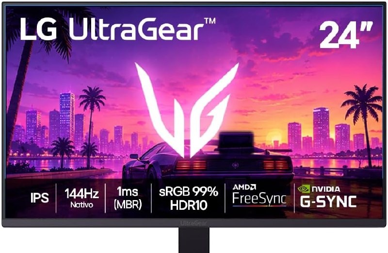 Monitor LG UltraGear 24, FHD, 144Hz, 1ms MBR, NVIDIA G-SYNC, AMD FreeSync, HDR10, Preto- 24G411B