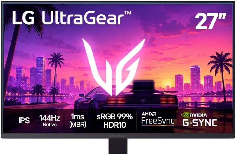 Monitor LG UltraGear 27, FHD, 144Hz, 1ms MBR, NVIDIA G-SYNC, AMD FreeSync, HDR10, Preto- 27G411B