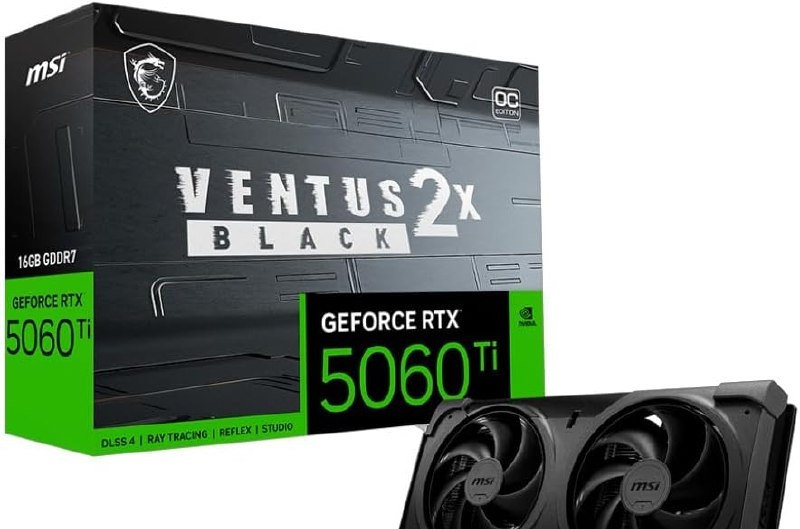 RTX 5060 TI 16GB Placa de Vídeo NVIDIA GeForce MSI RTX5060TI Ventus OC Black Plus 2X 16GB - 128 Bits - HDMI3X DP - 912-V535