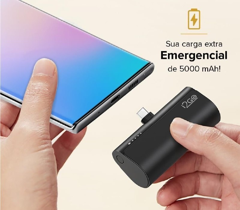 I2GO, Carregador Portátil Power Bank, Pocket, 5000mAh, Não Necessita Cabos, Modelo USB-C