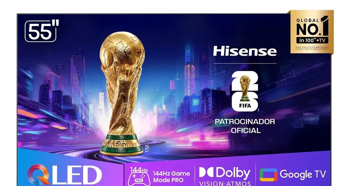 Hisense Smart TV UHD 4K QLED 55 Polegadas 55Q7QG Google TV Modo Jogo Pro 144 Hz, AMD FreeSync Premium, Dolby Vision Atmos e Compatível com Alexa