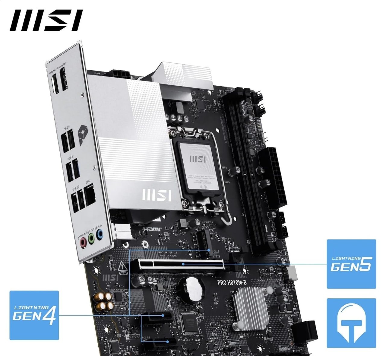Amazon  Amazon - MSI Placa-mãe PRO H810M-B, mATX - Suporta processadores Intel Core Ultra Série 2, LGA 1851 - DDR5 Memory