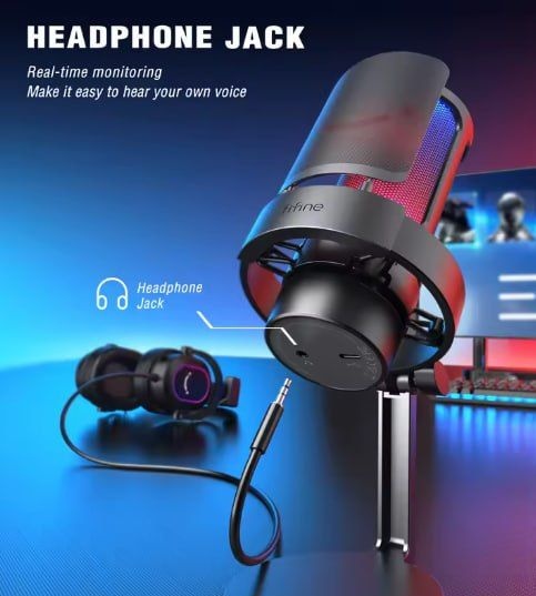 Aliexpress -Microfone Gamer FIFINE A8 com Controle RGBEntrada para Fone de Ouvido, Microfone USB Condensador para GravaçãoStreaming com Mute Rápido, Filtro Pop - A8