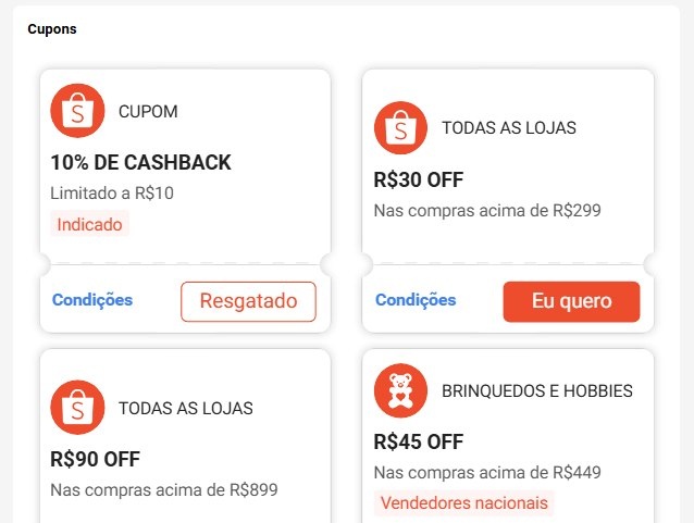 Novo Cupom Shopee