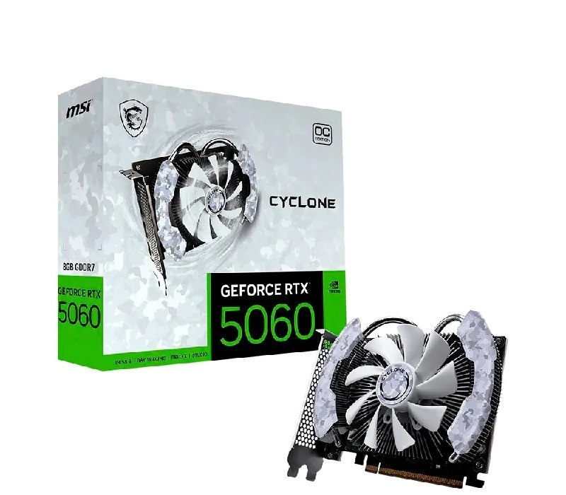RTX 5060 Placa de Vídeo NVIDIA GeForce MSI RTX5060 8GB Cyclone OC 1X - 128 Bits - HDMI3X DP - 912-V812