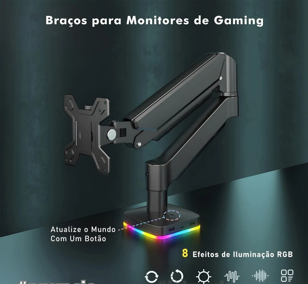 Aliexpress - Braço Articulado Monitor  RGB - 8 efeitos de iluminação  17 - 34 Polegadas