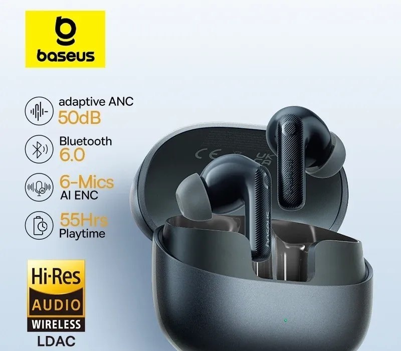 Baseus EP10 Pro ANC Fones de ouvido sem fio Bluetooth 6.0 Fone 50dB Hi-Res LDAC IP55 10 pro