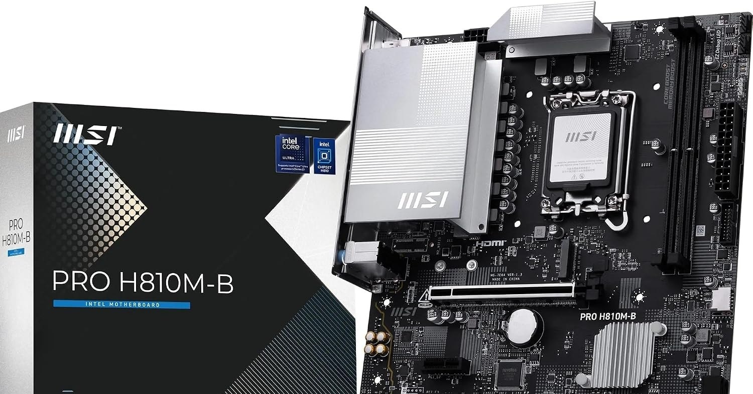 MSI Placa-mãe PRO H810M-B, mATX - Suporta processadores Intel Core Ultra Série 2, LGA 1851 - DDR5 Memory Boost 6400 MTs MAX, PCIe 5.0 x16, M.2 Gen4, LAN 2.5G