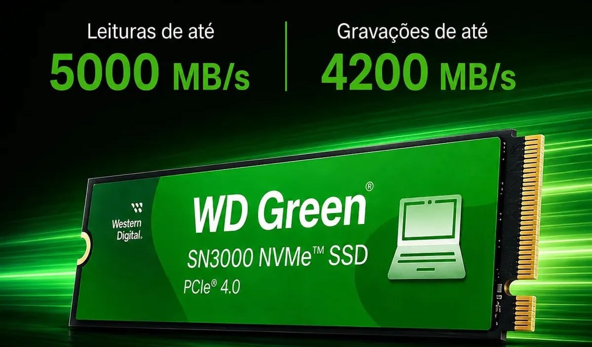 Ssd 1Tb M.2 NVMe PCIe 4.0 Western Digital Sn3000 Velocidade de Leitura e Gravação 50004200 Mbs Wds100t4g0e-00Cps0