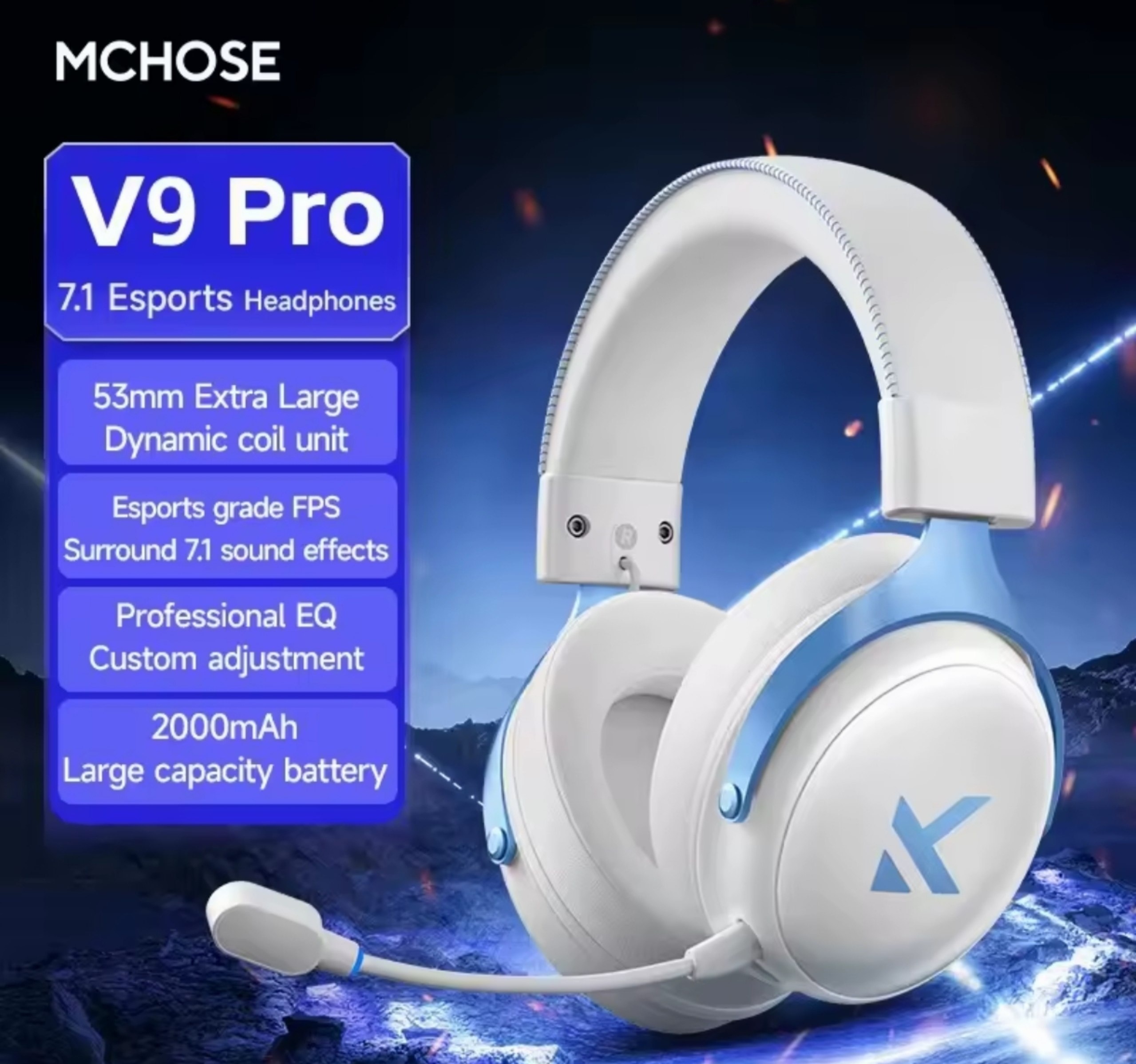 Headset MCHOSE V9 Pro Sem fio 2000mAh Branco