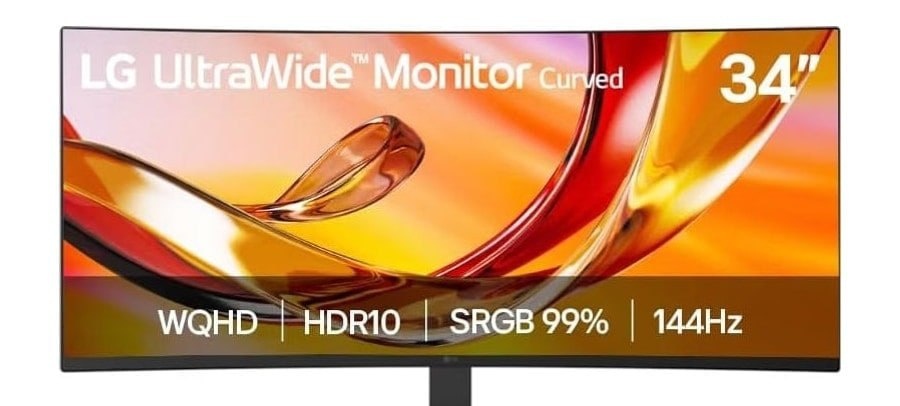 Monitor Lg UltraWide, Tela Va de 34 2K Wqhd, Curvatura 1800R 144Hz, Tempo de resposta de 5ms GtG, Compatível com Amd FreeSync Premium, Hdr 10, 2x Hdmi, Preto, 34U620b