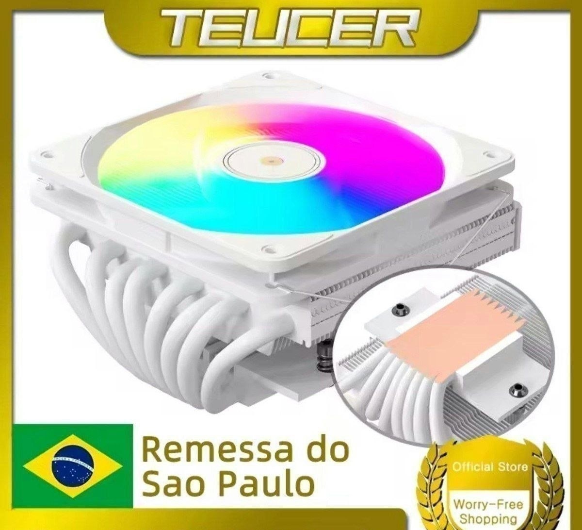 CPU cooler Teucer UT-75 ARGB Low profile 8 heatpipes branco e preto