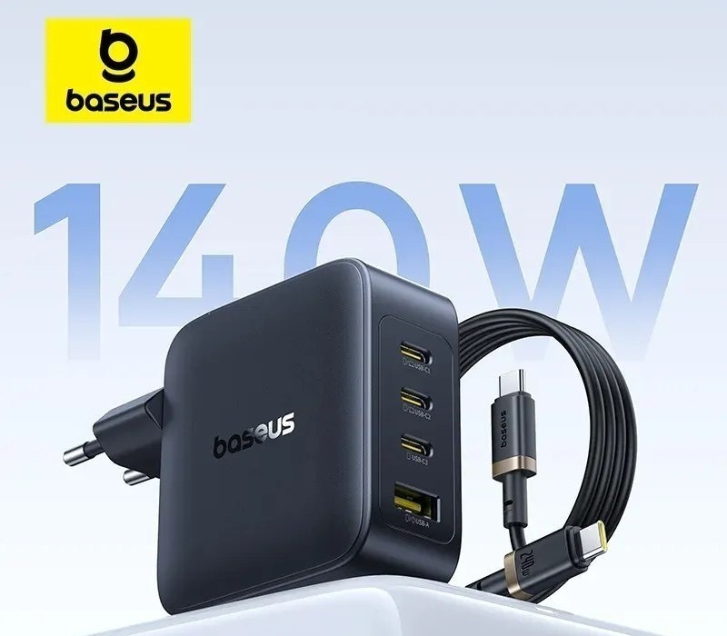 Carregador Baseus 140w gan pd, carregador usb c, carga rápida para macbook, tablet, telefone, iphone 17 16 15 14