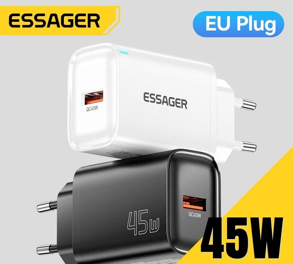 Carregador Essager 45w usb qc3.0 pd carregamento rápido carregador de parede para samsung galaxy s24 s23 xiaomi 15 ipad vivo usb um carregador rápido