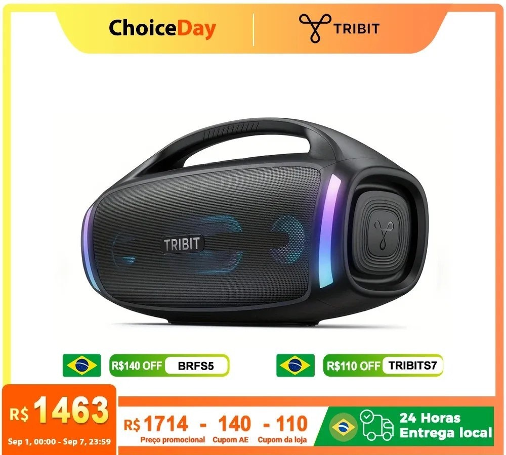 TRIBIT StormBox Blast 2 - Caixa de som Bluetooth potente, 200 W de potência com subwoofer, caixa de som grande, à prova dágua IP67, 30 h de reprodução, controle por aplicativo, LED RGB, para karaokê de festa