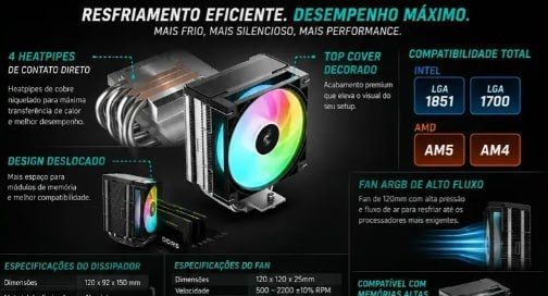 MercadoLivre - Air Cooler Deepcool Ag400 G2 Argb Preto Am5 Lga1851