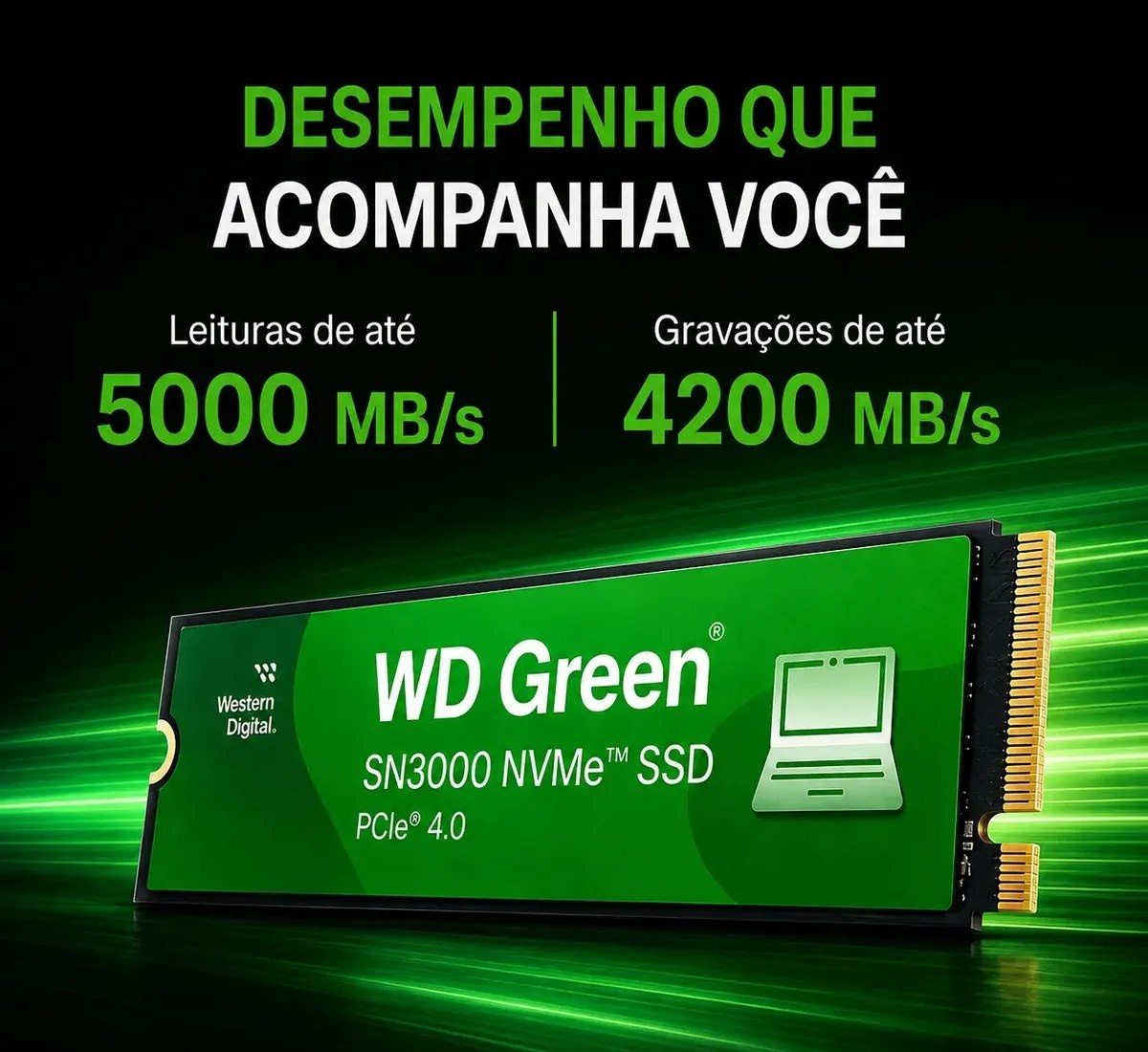 Ssd 1Tb M.2 NVMe PCIe 4.0 Western Digital Sn3000 Velocidade de Leitura e Gravação 50004200 Mbs