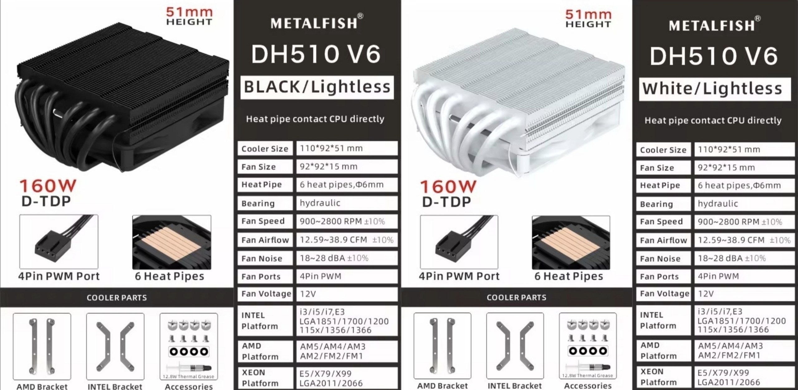 Metalfish dh510 Low Profile 6 Heatpipes 51mm altura.