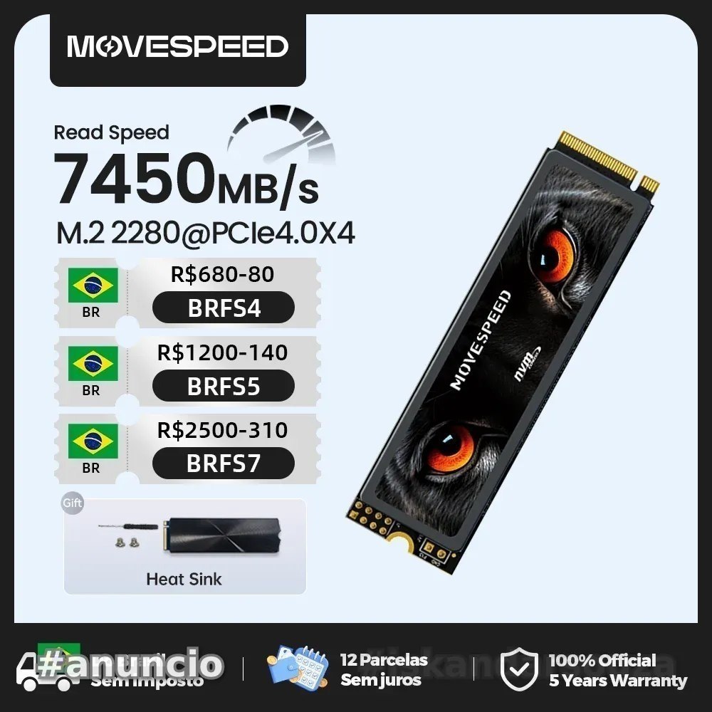 1TB Movespeed 7450mbs ssd nvme m.2 2280 4tb 2tb 1tb m2 pcie 4.0x4 2280 PS5 e PC